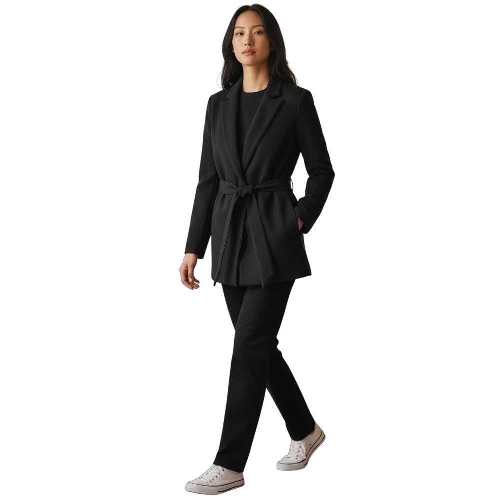 J Crew Wrap Belt Blazer Jacket Coat in Black Italian Blanket Wool with Pockets - Picture 14 of 14